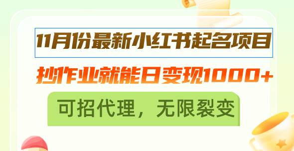 （13256期）11月份最新小红书起名项目，抄作业就能日变现1000+，可招代理，无限裂变-时光论坛