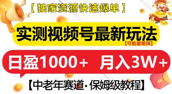 实测视频号最新玩法，中老年赛道，独家资源，月入过W+【揭秘】-时光论坛