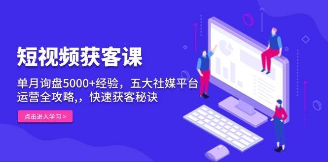 短视频获客课，单月询盘5000+经验，五大社媒平台运营全攻略,，快速获客秘诀-时光论坛