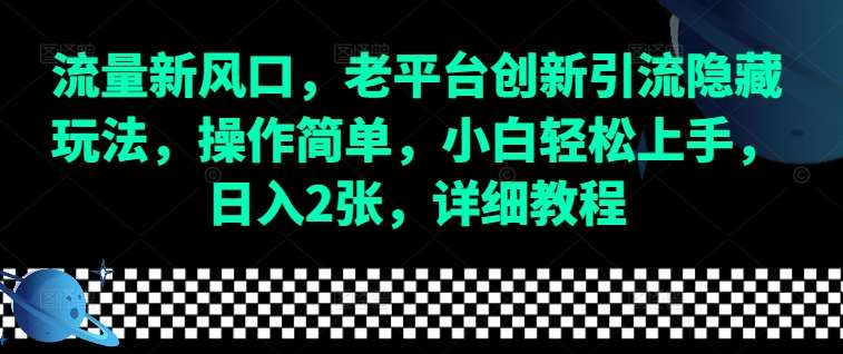流量新风口，老平台创新引流隐藏玩法，操作简单，小白轻松上手，日入2张，详细教程-时光论坛