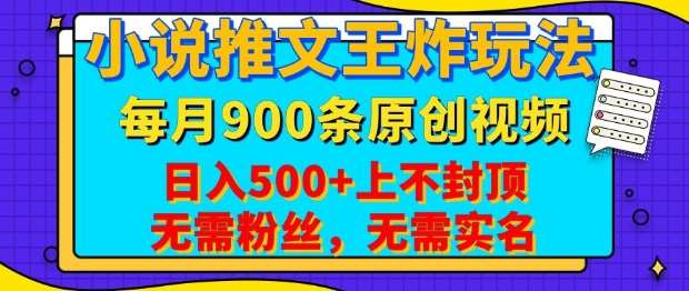 小说推文王炸玩法，一键代发，每月最多领900条原创视频，播放量收益日入5张，无需粉丝，无需实名【揭秘】-时光论坛