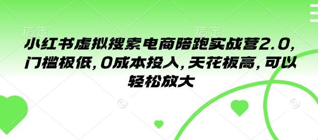 小红书虚拟搜索电商陪跑实战营2.0，门槛极低，0成本投入，天花板高，可以轻松放大-时光论坛