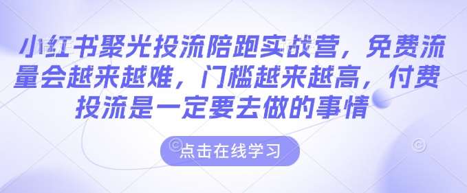 小红书聚光投流陪跑实战营，免费流量会越来越难，门槛越来越高，付费投流是一定要去做的事情-时光论坛