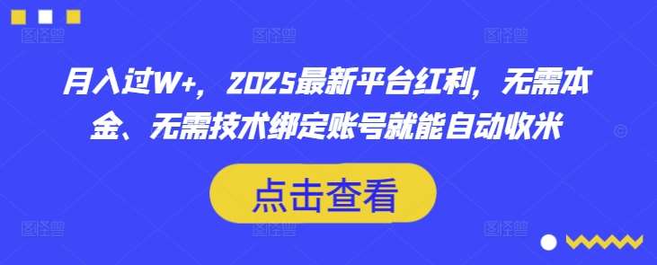 月入过W+，2025最新平台红利，无需本金、无需技术绑定账号就能自动收米-时光论坛
