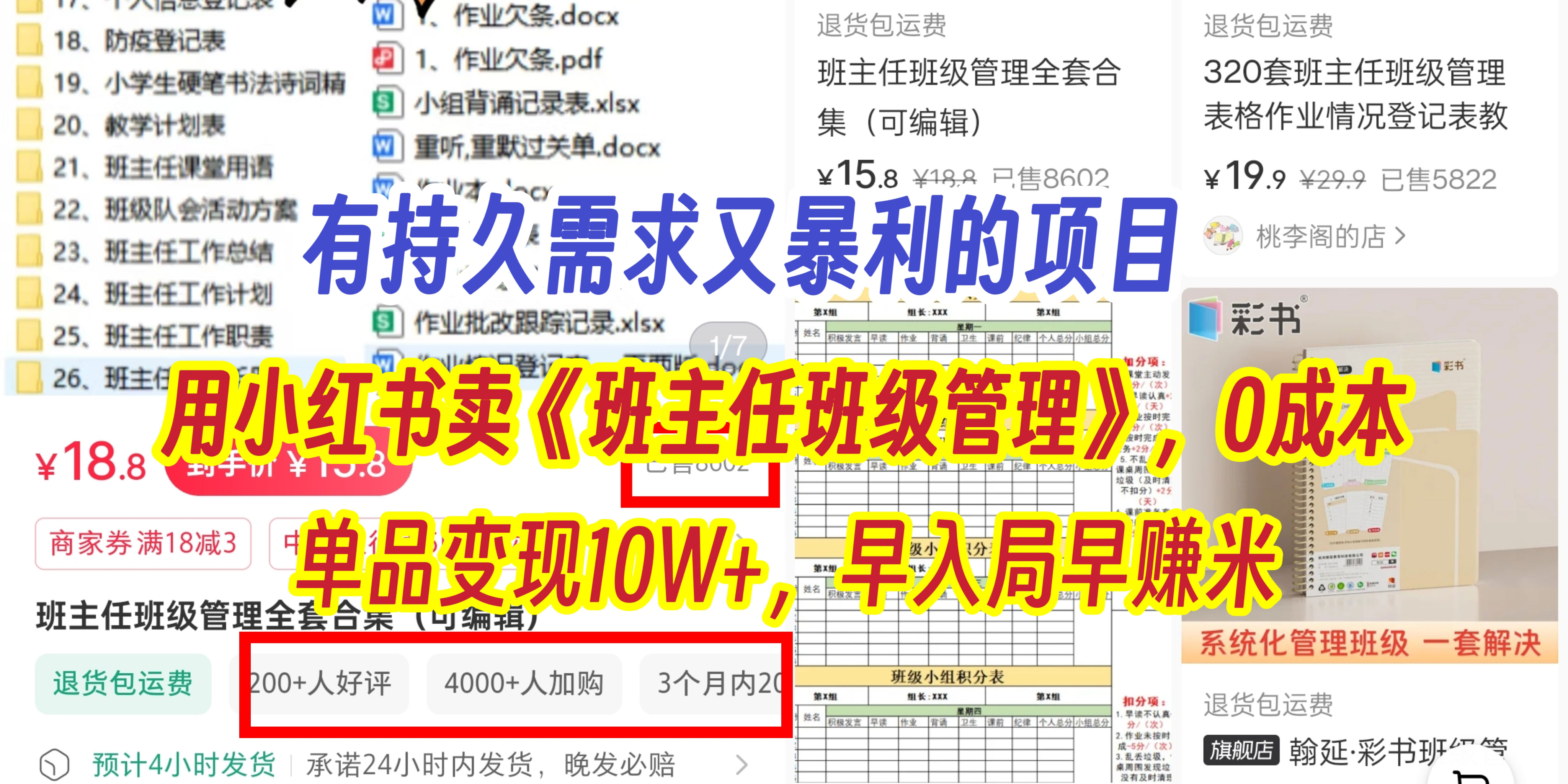 有持久需求的项目，通过小红书卖《班主任班级管理》，0成本，单品变现10W+,早入局早赚米-时光论坛