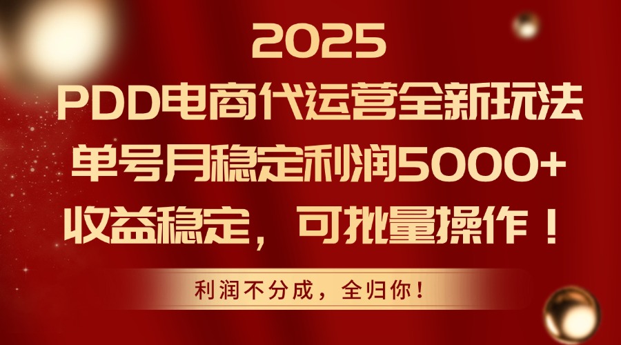 2025 PDD电商代运营全新玩法，单号月稳定利润5000+，收益稳定，可批量操作！-时光论坛