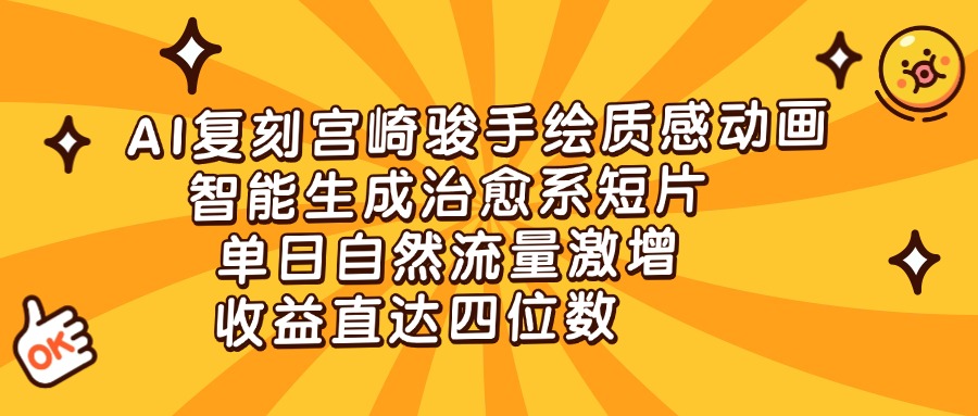 AI复刻宫崎骏手绘质感动画，智能生成治愈系短片，单日自然流量激增，收益直达四位数-时光论坛