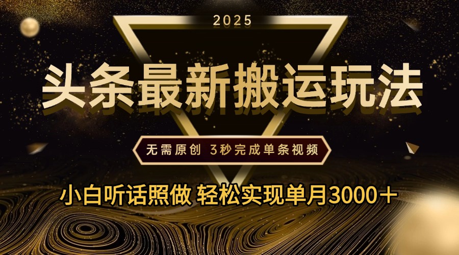 2025年今日头条最新搬运玩法，无需原创3秒完成视频轻松实现单月3000＋-时光论坛