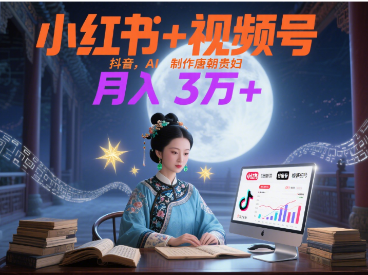 小红书+视频号+抖音，AI轻松制作唐朝贵妇IP，毒鸡汤、励志、减肥瘦身、养生赛道轻松切入，每天30分钟，轻松产出N条，月入3万+ -时光论坛