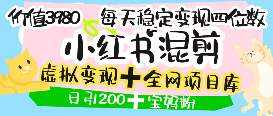 价值3980的小红书混剪， 虚拟变现 ＋全网项目库 ， 日引200+宝妈创业粉，每天稳定四位数变现-时光论坛