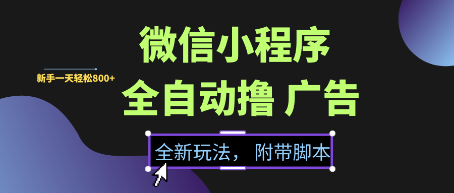 微信小程序挂机撸广告，全新玩法，新手一天轻松800+【附带脚本】-时光论坛