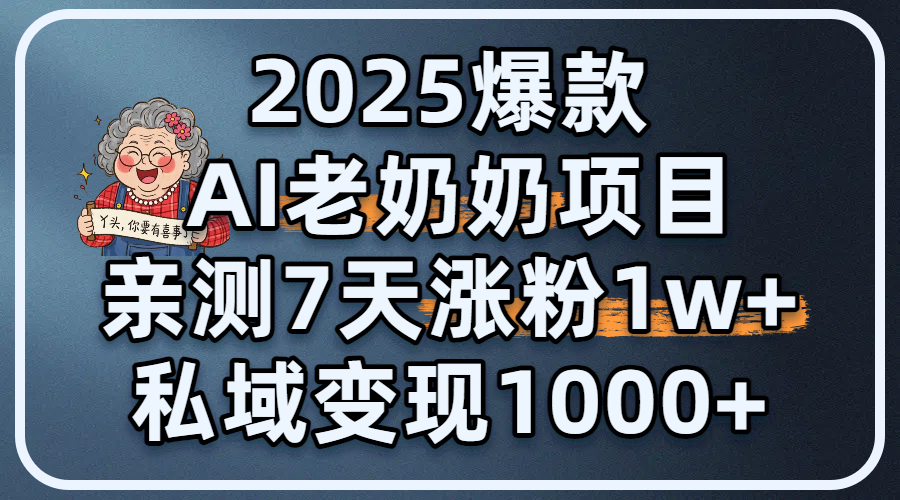 2025爆款 AI 老奶奶项目：亲测 7 天涨粉 1W+，私域变现 1000+-时光论坛