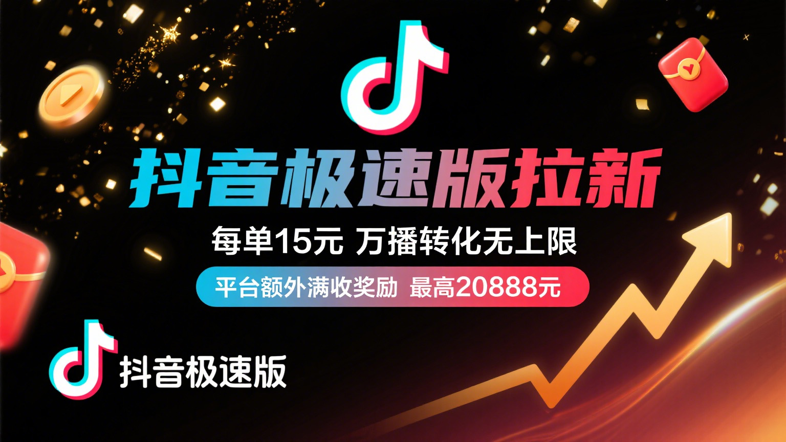抖音极速版放福利，每单15元，万播转化无上限，平台额外满收奖励，最高可领20888元-时光论坛
