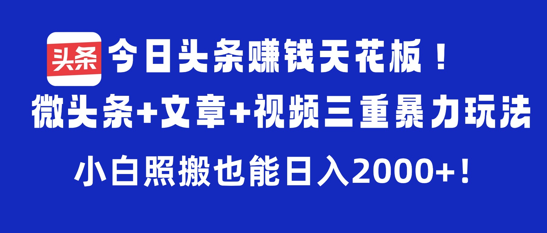 今日头条赚钱天花板!微头条+文章+视频三重暴力玩法,小白照搬也能日入2000+-时光论坛