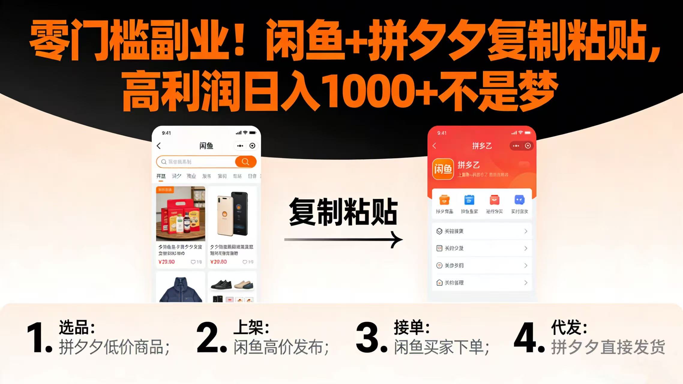 零门槛副业!闲鱼 + 拼夕夕复制粘贴,高利润日入 1000 + 不是梦-时光论坛