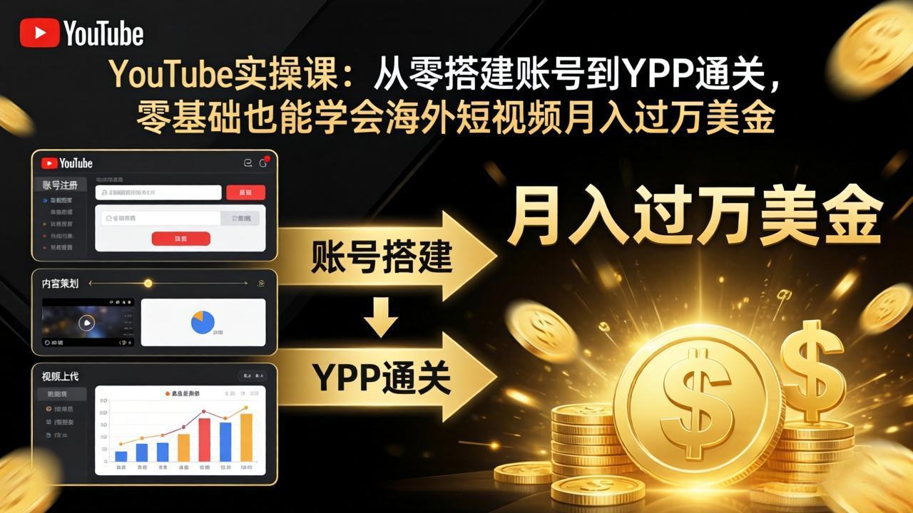 YouTube实操课：从零搭建账号到YPP通关，零基础也能学会海外短视频月入过万美金-时光论坛