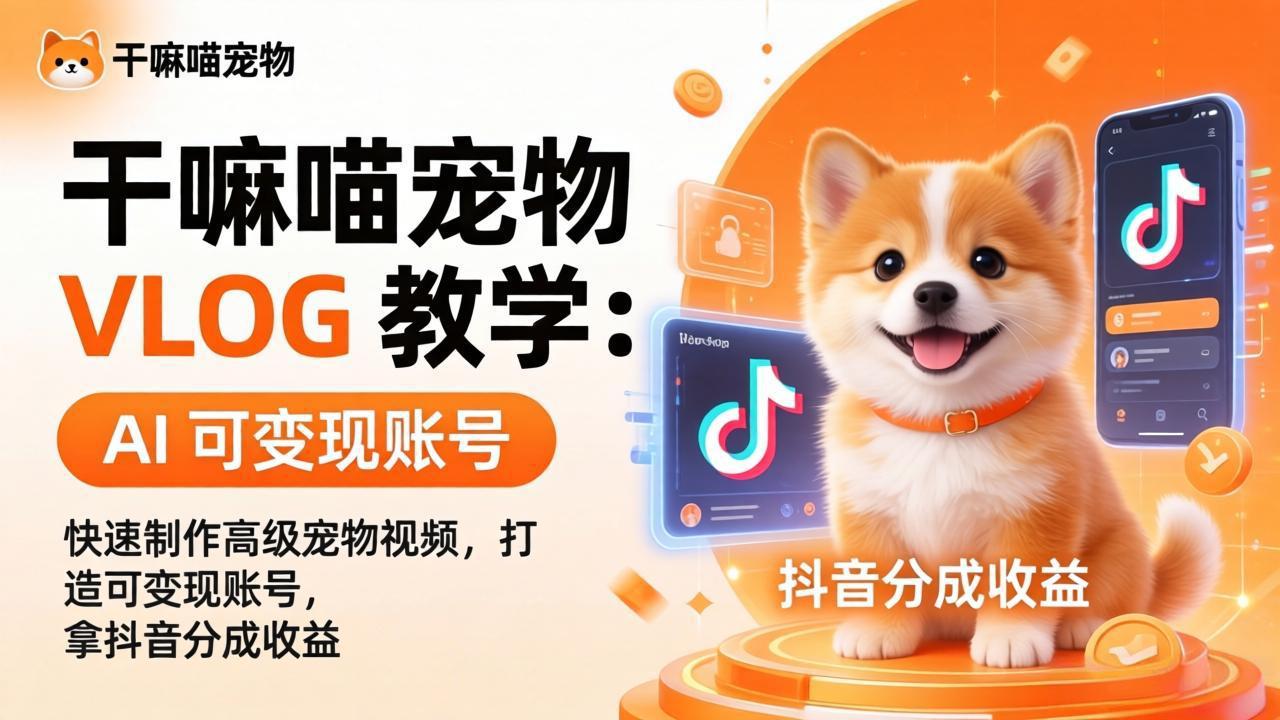 干嘛喵宠物 VLOG 教学：AI 快速制作高级宠物视频，打造可变现账号，拿抖音分成收益-时光论坛