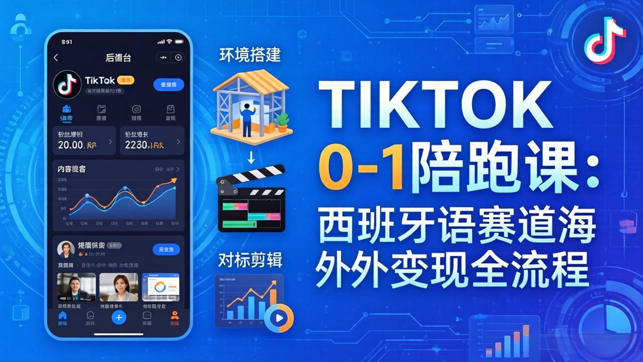 TIKTOK 0-1 陪跑课：从环境搭建到刷对标剪辑，西班牙语赛道海外变现全流程-时光论坛