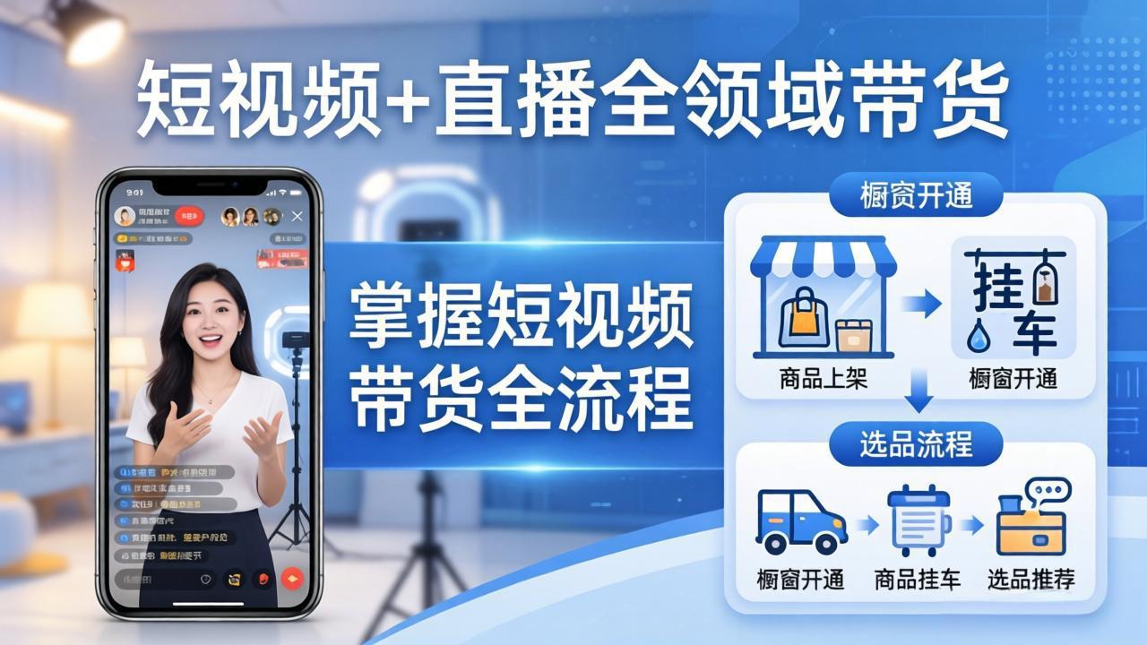 短视频+直播全领域带货-更新：掌握橱窗开通、挂车、选品、爆款文案改编等短视频带货全流程-时光论坛