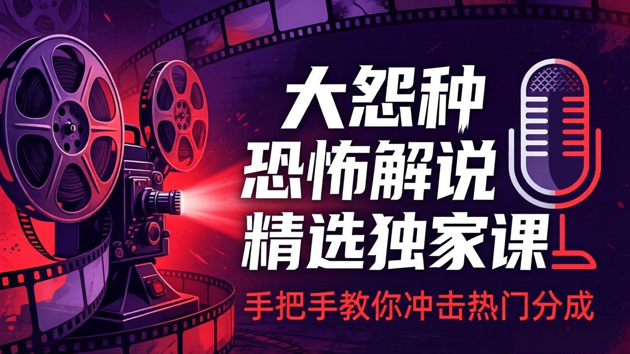 大怨种恐怖解说精选独家课：电影下载+文案配音+片头封面，手把手教你冲击热门分成-时光论坛