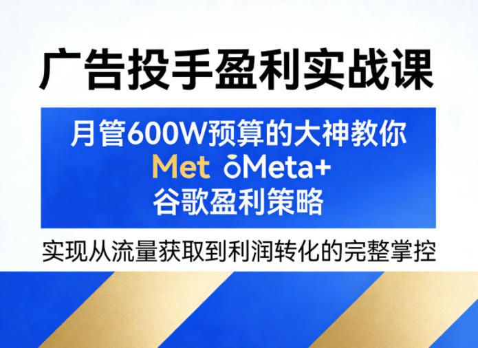 广告投手盈利实战课,月管600W预算的大神教你Meta+谷歌盈利策略,实现从流量获取到利润转化的完整掌控-时光论坛