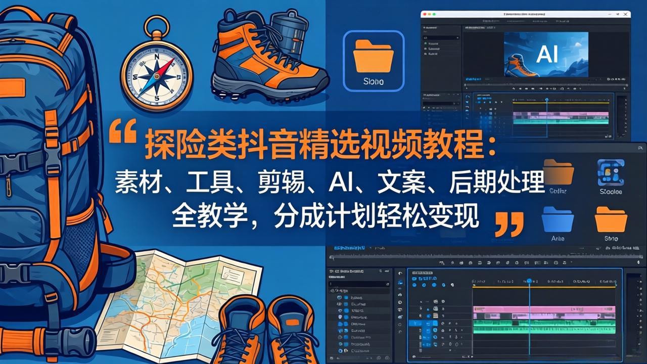 探险类抖音精选视频教程:素材、工具、剪辑、AI、文案、后期处理全教学,分成计划轻松变现-时光论坛