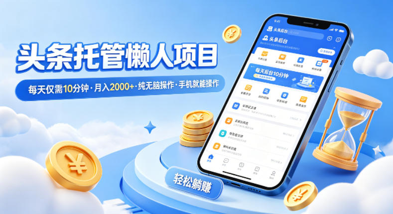 头条托管懒人项目，每天仅需10分钟，月入2000+，纯无脑操作，手机就能操作【揭秘】-时光论坛