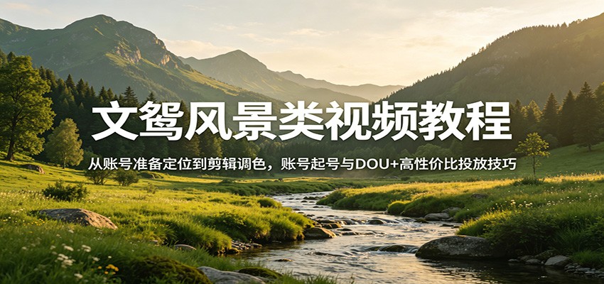 文鸳风景类视频教程:从账号准备定位到剪辑调色,账号起号与DOU+高性价比投放技巧-时光论坛