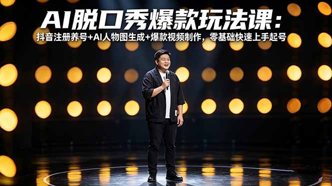 AI脱口秀爆款玩法课：抖音注册养号+AI人物图生成+爆款视频制作，零基础快速上手起号-时光论坛