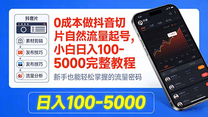 0成本做抖音切片自然流量起号，小白日入100-5000完整教程-时光论坛