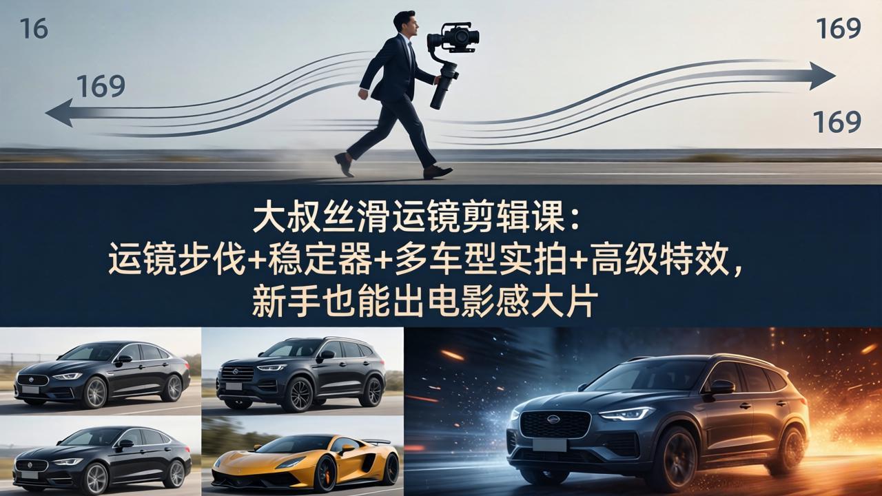 大叔丝滑运镜剪辑课：运镜步伐+稳定器+多车型实拍+高级特效，新手也能出电影感大片-时光论坛