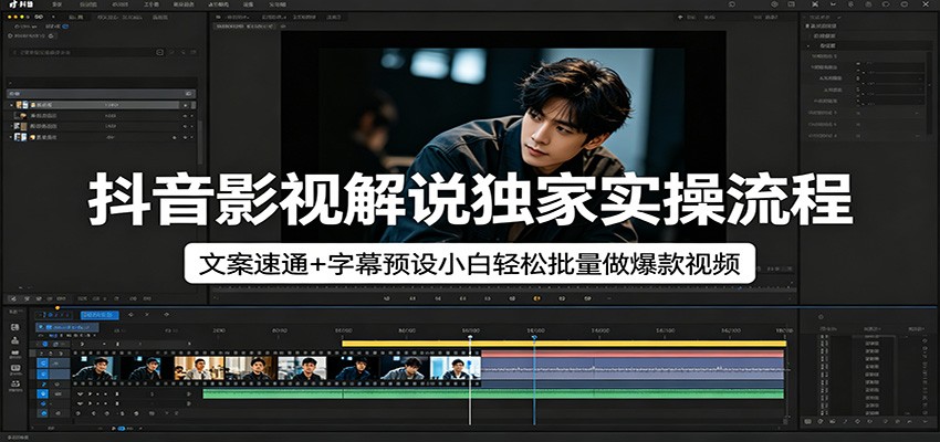 抖音影视解说独家实操流程，文案速通+字幕预设小白轻松批量做爆款视频-时光论坛