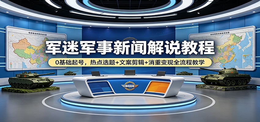 军迷军事新闻解说教程：0基础起号，热点选题+文案剪辑+消重变现全流程教学-时光论坛