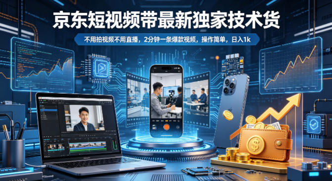 京东短视频带货最新独家技术，不用拍视频不用直播，2分钟一条爆款视频，操作简单，日入1k+【揭秘】-时光论坛