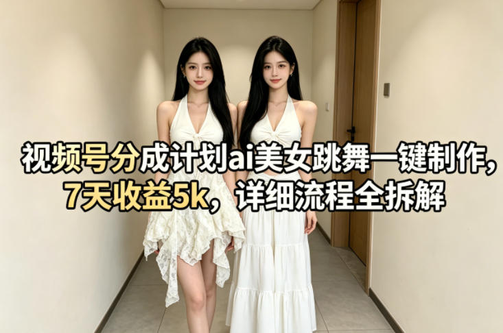 视频号分成计划ai美女跳舞一键制作，7天收益5k，详细流程全拆解-时光论坛