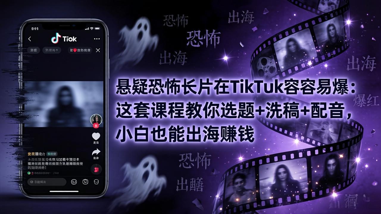 悬疑恐怖长片在TikTok最容易爆：这套课程教你选题+洗稿+配音，小白也能出海赚钱-时光论坛