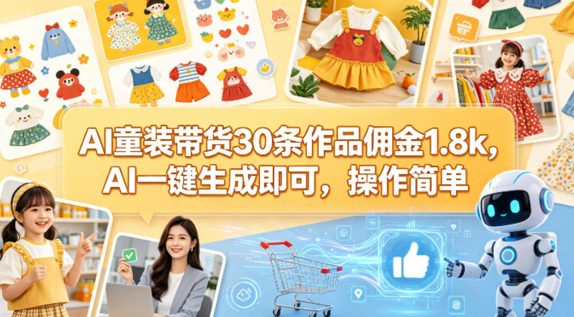 AI童装带货30条作品佣金1.8k，AI一键生成即可，操作简单-时光论坛