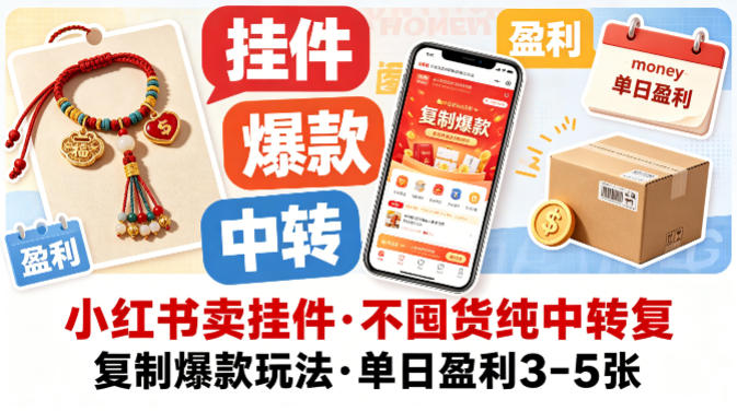 小红书卖挂件，不囤货纯中转复制爆款玩法，单日盈利3-5张-时光论坛