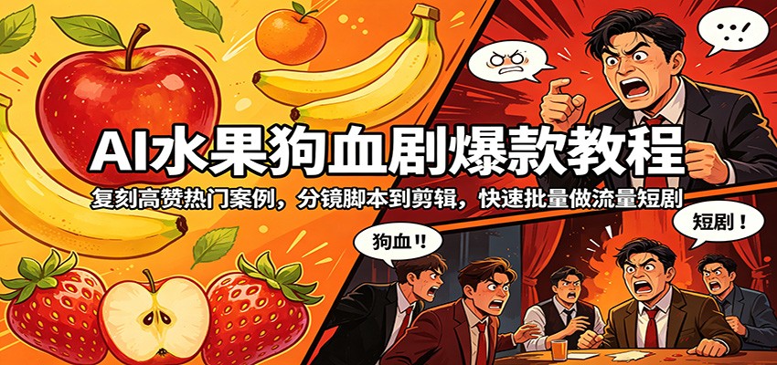 AI水果狗血剧爆款教程：复刻高赞热门案例，分镜脚本到剪辑，快速批量做流量短剧-时光论坛