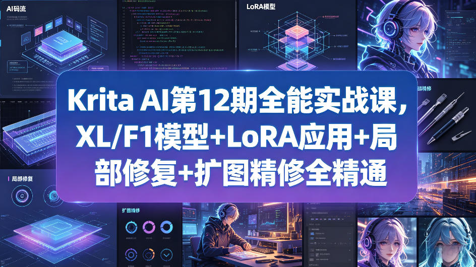 Krita AI第12期全能实战课，XL/F1模型+LoRA应用+局部修复+扩图精修全精通-时光论坛