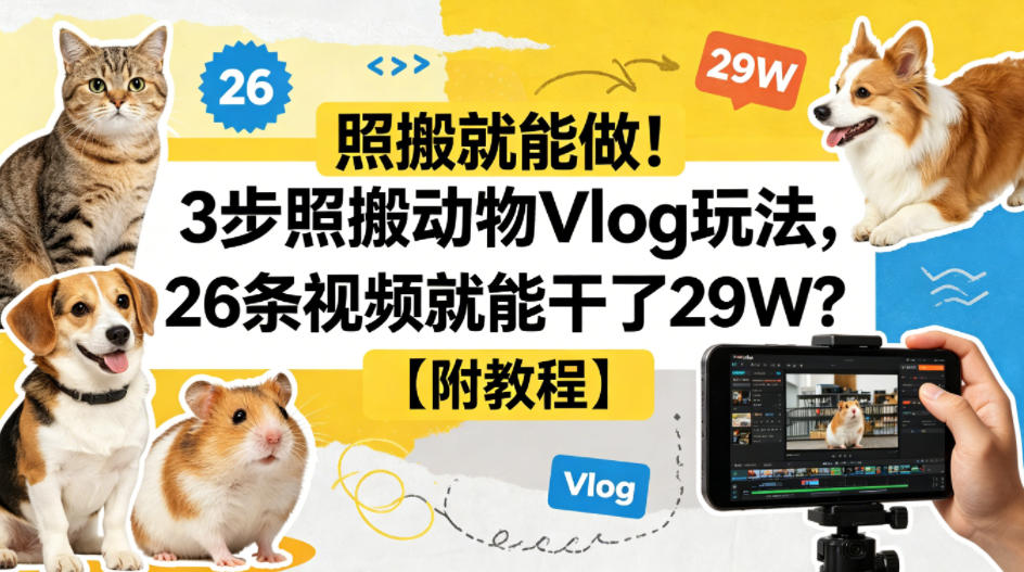照搬就能做！3步照搬动物Vlog玩法，26条视频就能干了29W？【附教程】【赠coze一键生成工作流】-时光论坛