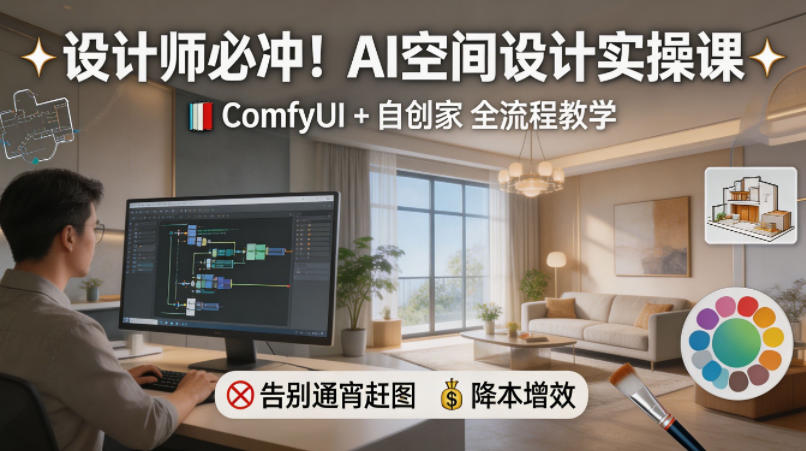 设计师必冲！AI空间设计实操课，ComfyUI+自创家全教学，告别通宵赶图，降本增效-时光论坛