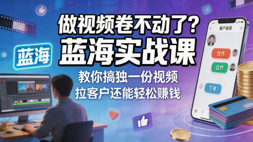 做视频卷不动了？蓝海实战课教你搞独一份视频，拉客户还能轻松賺钱！【原创双语字幕】-时光论坛