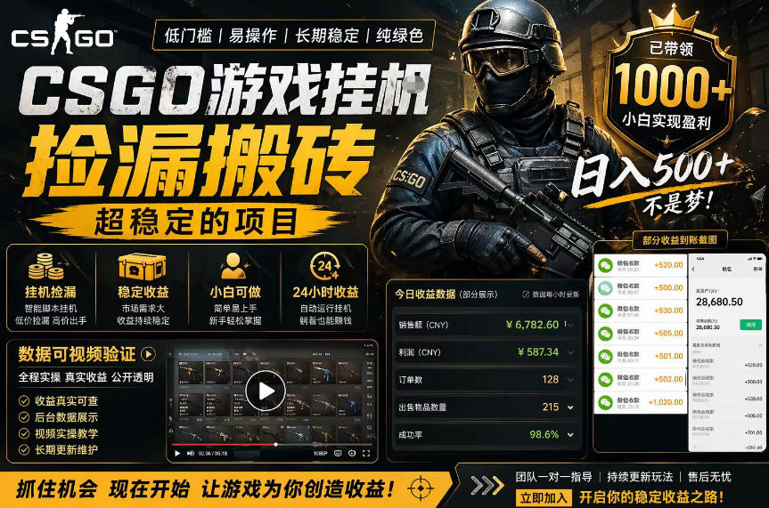 CSGO游戏搬砖，全自动挂G，不需要玩游戏，手机操作日入300+，解放双手【揭秘】-时光论坛